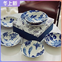 Life original Japanese imported tableware beautiful thick burning Japanese blue and white porcelain set plate hand painted underglaze Bowl gift box