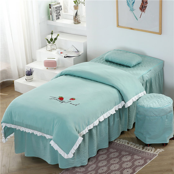 Solid color beauty bed cover four-piece set body massage therapy washed beauty salon shampoo bed cover four-piece set simple