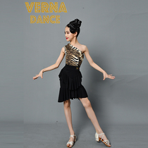 Verna Dance Childrens Latin dance suit Tiger pattern top Ruffle skirt Two-piece suit set