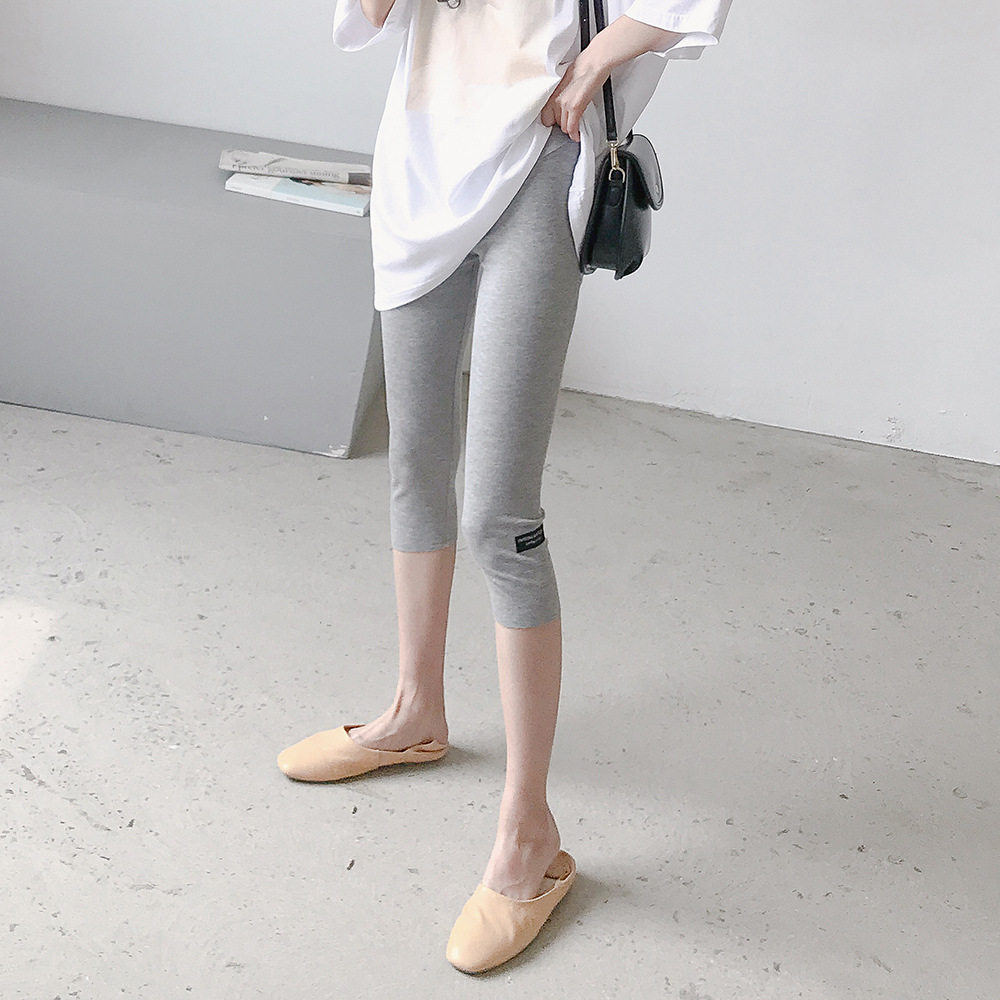 Mom Han version pregnant woman seven points belly pregnant mother fashion trend seven minutes in pants wear leisure elastic pants