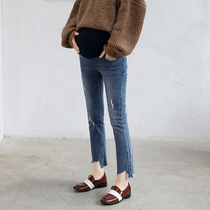 New Gestational Woman Dress Fashion Pregnant Woman Jeans Breaking Hole Microlatori Pants Up Slim 90% Pants Boomer Dress