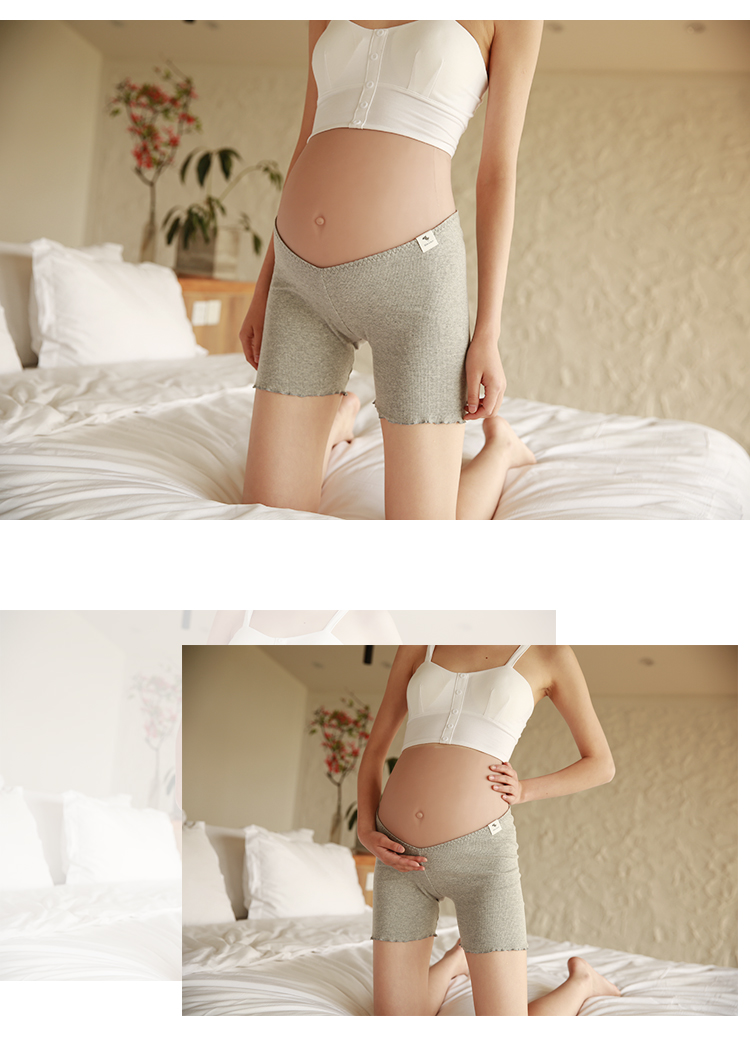 Phụ nữ mang thai thấp eo cotton hình chữ U eo quần short chống ánh sáng an toàn quần dạ dày lift xà cạp mùa hè phần mỏng bảo hiểm quần