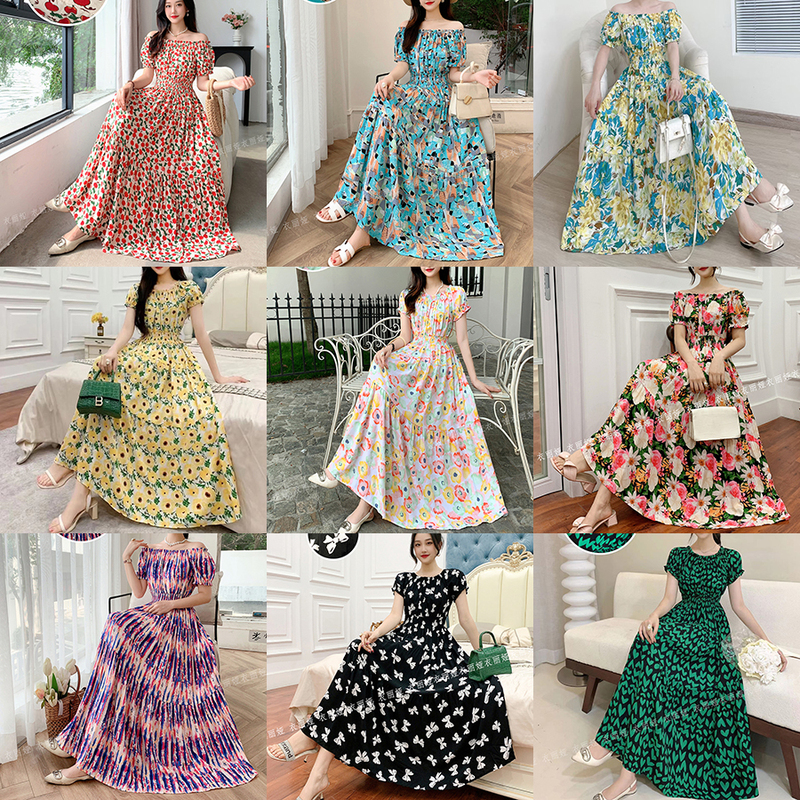 Bohemian Floral Cotton Silk Flared Dress Long Dress Beach Dress Vacation Dress Printed Off-Shoulder Sweet Summer Bohemian Floral Cotton Silk Flared Dress Long Dress Beach Dress Vacation Dress Printed Off-Shoulder Sweet Summer
