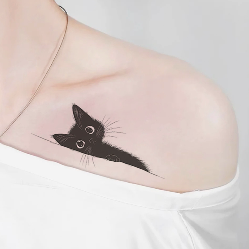 2025 New Sexy and Cute Meow Meow Cat Waterproof Long-Lasting Temporary Tattoo for Women to Cover Small Scars on Waist, Chest and Shoulders
