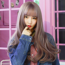 Wig female air bangs big wave long curly hair wig natural round face Qi bangs wig full head cover