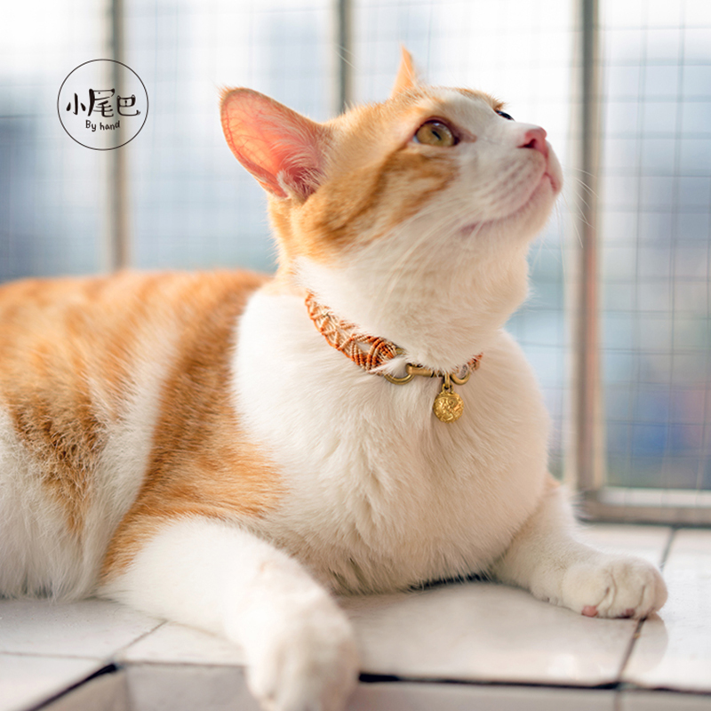White pig store x small tail hand-made cat listing wax line cat nameplate collar can be lettered cat bell necklace