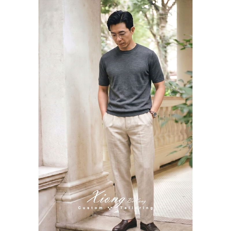 Bokang | Italian Old Money Style Summer Fine-Spun Merino 100% Wool Crew Neck Knit T-Shirt