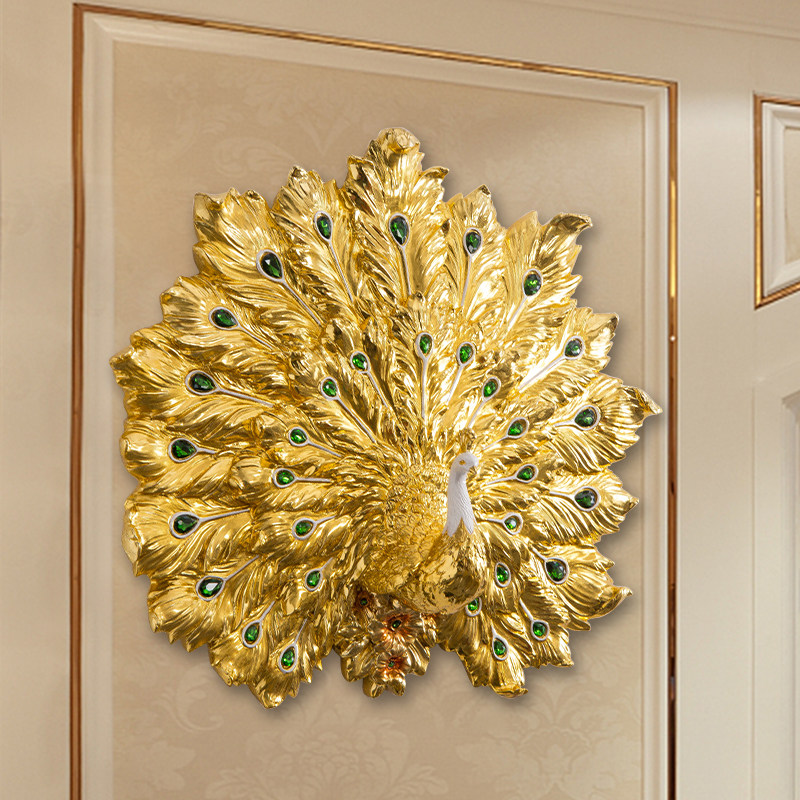 European-style light luxury wind wall decoration living room hotel background three-dimensional wall pendant porch wall decoration peacock screen wall hanging