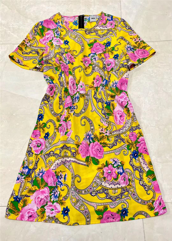 Loose Short-Sleeved Dress for Petite Women, 2025 Summer, Uk Asos Dress, Vintage Court-Style Floral Print with Contrasting Colors