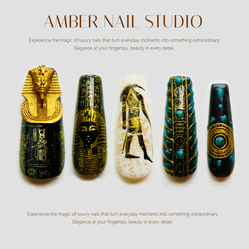 【Amber】Daughter of the Nile Egyptian Style Sand Dune Gold-Green Cat's Eye Exotic Pharaoh Vintage Handmade Wearable Nails 【Amber】Daughter of the Nile Egyptian Style Sand Dune Gold-Green Cat's Eye Exotic Pharaoh Vintage Handmade Wearable Nails