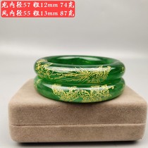 Ancient jade antique jade antique Qing dynasty old emerald sketching gold dragon and phoenix presents a pair of antique ice types old dry green jade bracelets