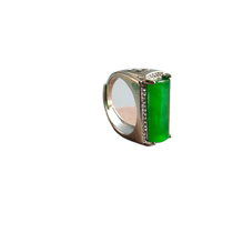 Ancient Jade old Jade antique Qing Dynasty old jade inlaid silver-plated saddle ring antique high Ice King Green old jade ring