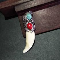 Evil spirits and evil animal teeth gifts boutique dog teeth inlaid Tibetan silver set pendant Dog teeth Tibetan mastiff teeth big dog teeth pendant