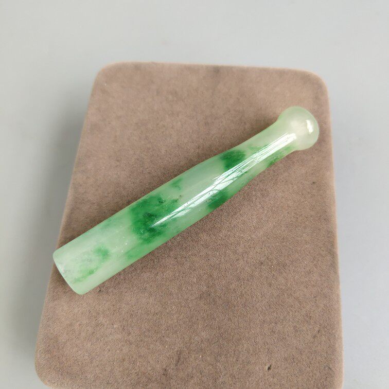 Ancient jade antique jade antique Qing Dynasty ice seed floating flowers Old quartz rock jade emerald cigarette holder imitation ancient tobacco with dry cigarette bag new