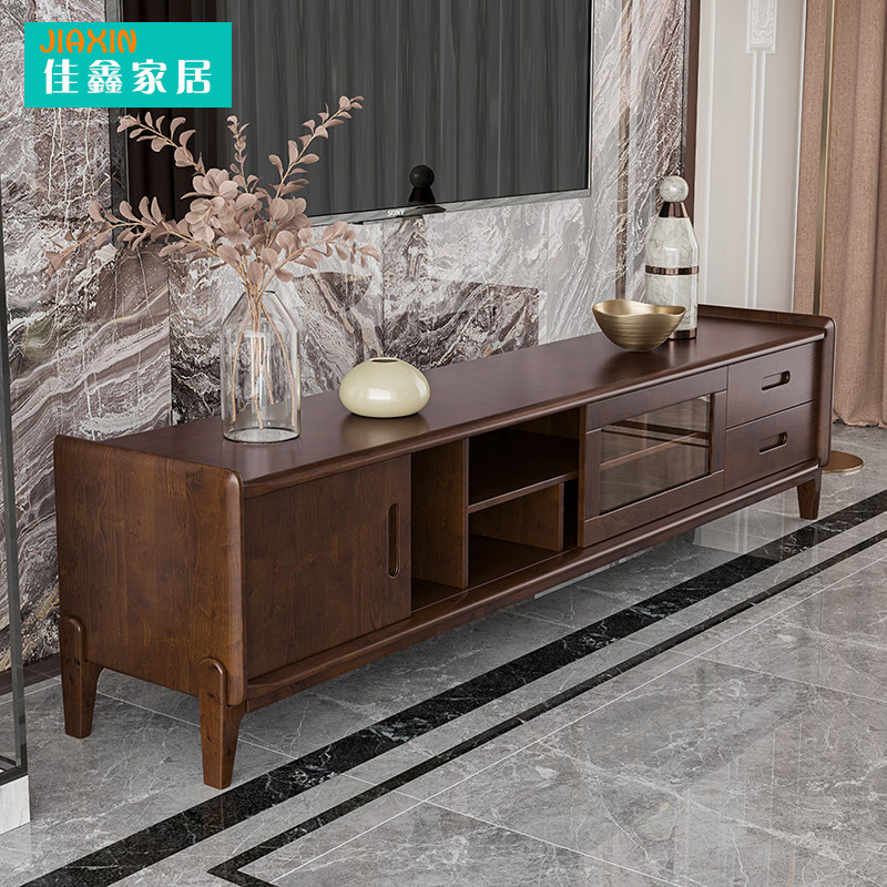 Full solid wood Nordic TV cabinet Living room mobile door TV cabinet Berwood film and TV cabinet black walnuts Chengdu furniture custom-made