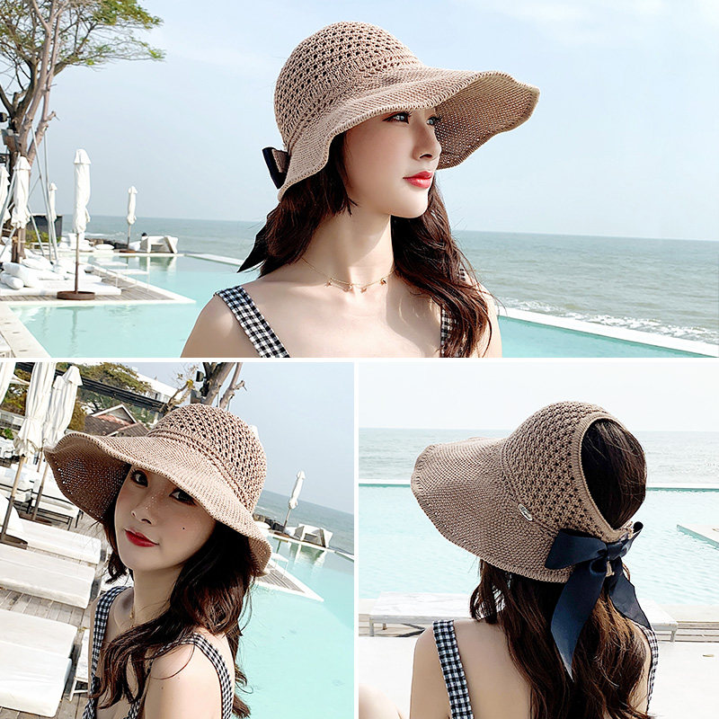 Straw hat female summer Korean version of the sunscreen empty top roll sun hat beach all-match anti-UV face-covering sun hat