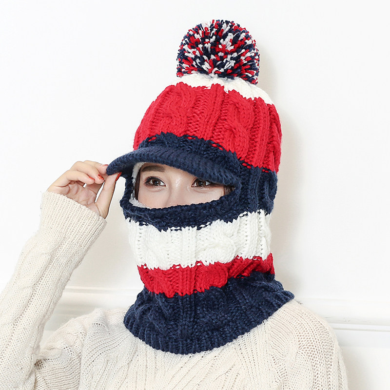 Winter hat women's knitted hat outdoor cold hat plus velvet wool hat cycling thickened windproof hat ski warm hat