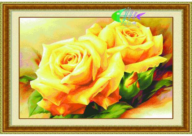 Pure cotton printing cross stitch can be customized pure handmade finished fresh flowers Lucky sweet two yellow roses