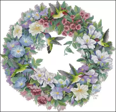 Cross stitch source file electronic drawings heavy drawing-Dim-35132 hummingbird wreath