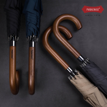 British retro super large Japanese business wooden hook automatic umbrella female windproof reinforcement simple handsome male long handle umbrella