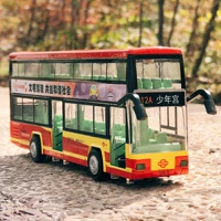 Trẻ em quà tặng thành phố giao thông xe buýt lớn hai tầng xe buýt âm thanh và ánh sáng kéo trở lại hợp kim mô phỏng xe mô hình đồ chơi - Chế độ tĩnh hình moto