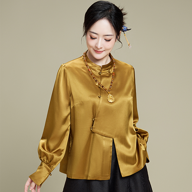 2026 New Women's Clothing New Chinese-Style Acetate Shirt Chinese-Style Long-Sleeve Shirt Spring and Summer High-End Unique Top Jacket