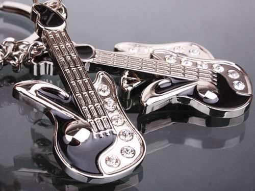 1PC New Fashion Lover Crystal Guitar Key Ring Chain Cute Key