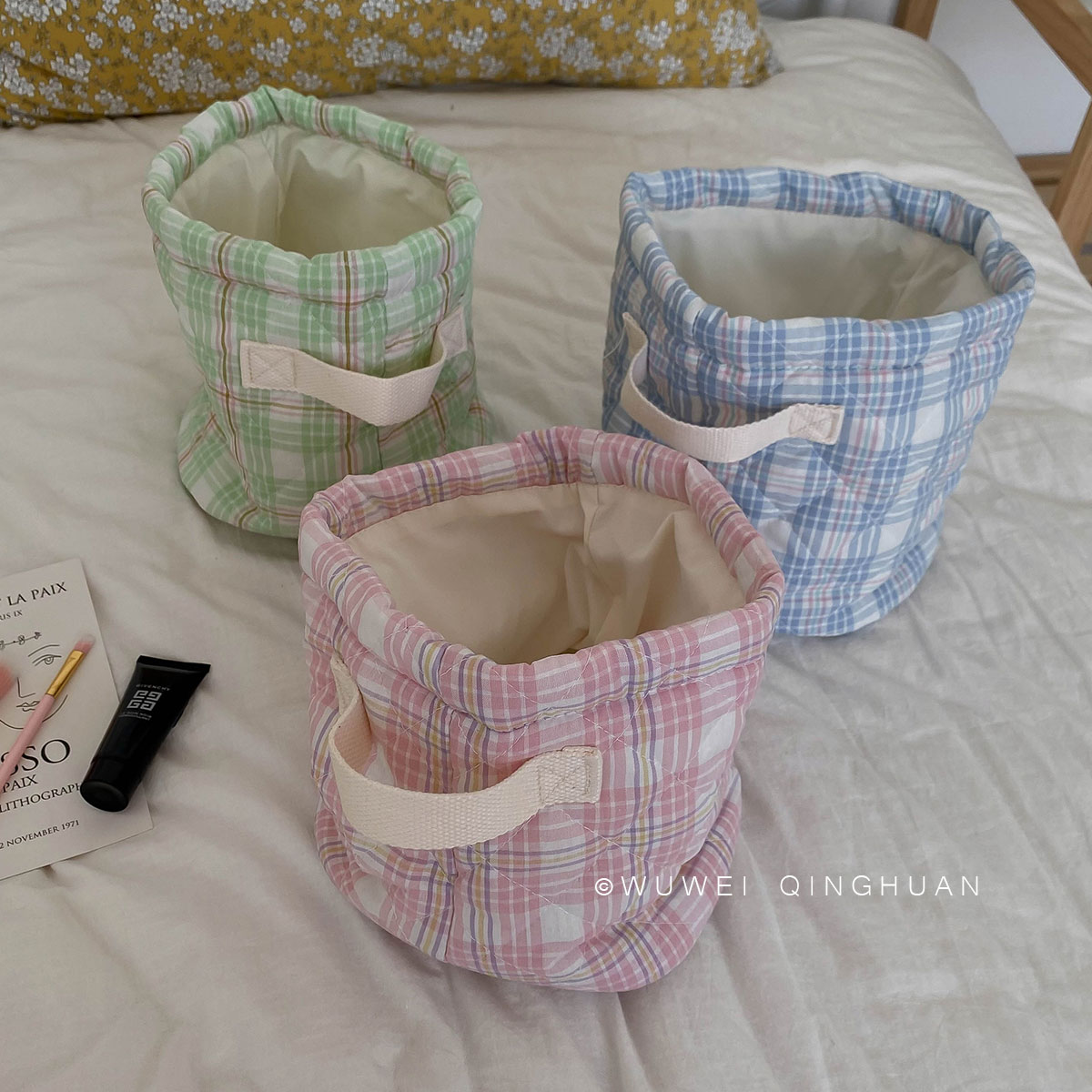 Odorless clear cotton plaid containing bucket Candy Color Large Capacity Cosmetic Snacks storage Inclusions