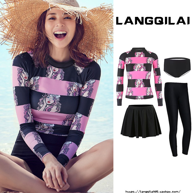 New diving suit women's two-piece slimming sunscreen jellyfish suit surf suit suit long-sleeved student hot spring swimsuit