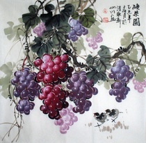 Chinese painting flowers and birds calligraphy painting pure hand-painted four-foot bucket grape fruit picture ink living room G restaurant decoration hanging painting 65