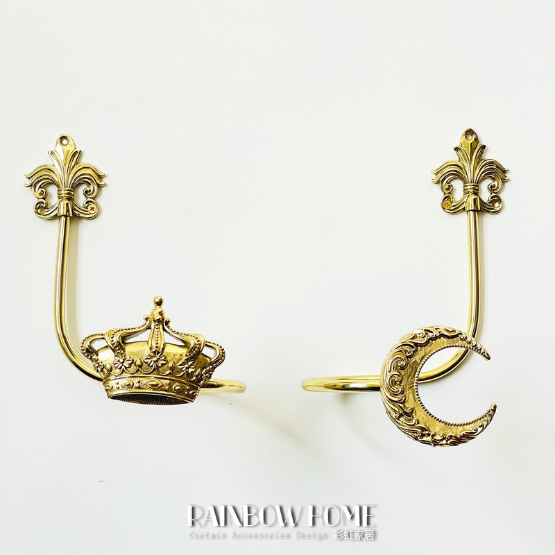 Handmade Lost Wax Fuyue Totem Crown Brass Curtain Hook Wall Hook Curtain Strap Hook Living Room Bedroom European American Style