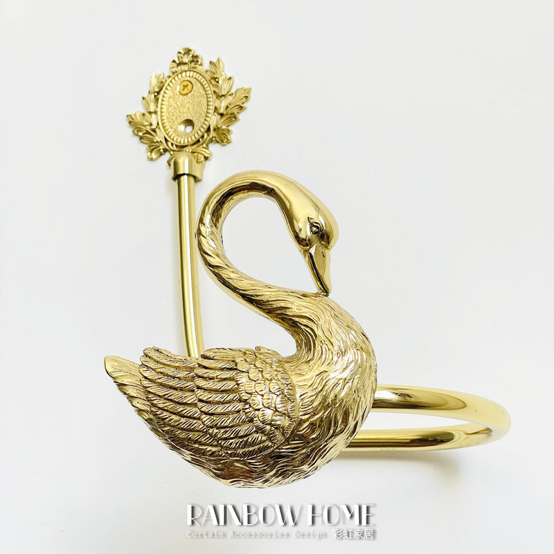 Handmade Lost Wax Method Swan Animal Brass Curtain Hook Wall Hook Curtain Tieback Hook Living Room Bedroom European American Style