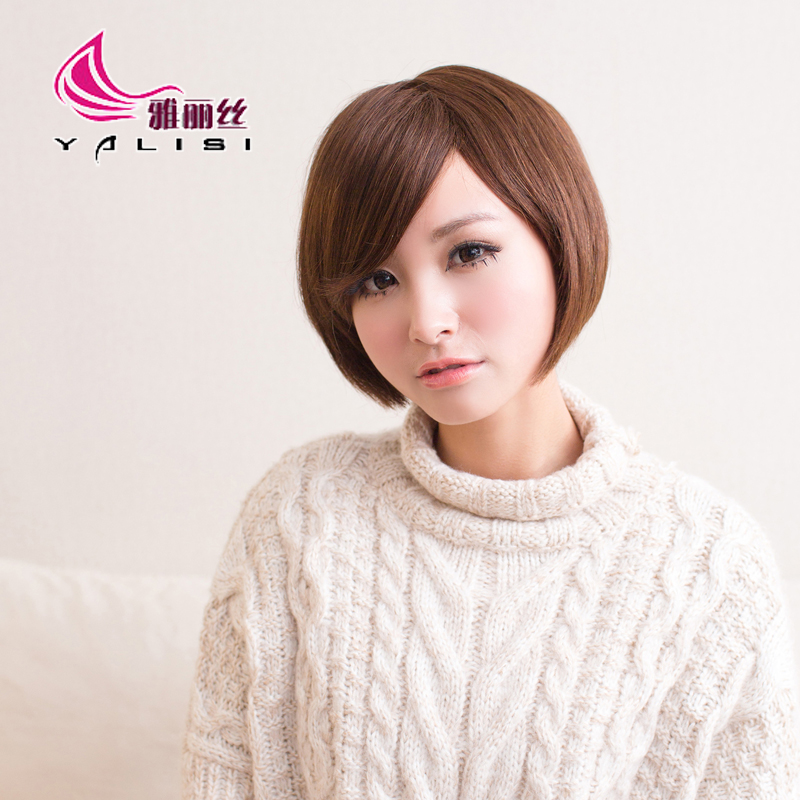 雅丽丝假发 女生真发斜刘海BOBO头 真人发丝假发 短发 女士假发套