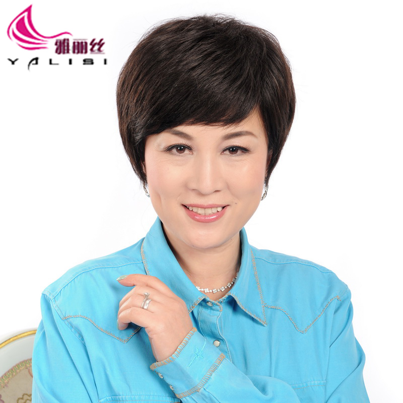 妈妈假发 中老年真发假发短发女士蓬松发型 中年妈妈假发整顶发套