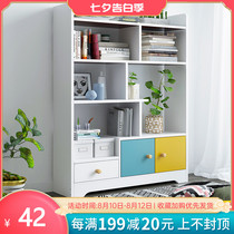 Bookshelf Simple floor-to-ceiling living room shelf Economical home bedroom simple storage cabinet Student small bookcase with door