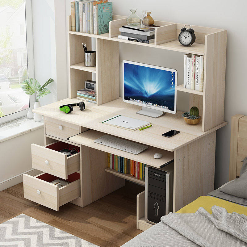 Computer desk Desktop Home Bedroom Students study desk Dormitory Bedside Desk Desk Bookshelf Composition