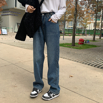 (Thick Velvety Pants) Retro Plus Suede Jeans Woman 2021 New Autumn Winter Straight Drum High Waist Thickened Broadlegged Pants