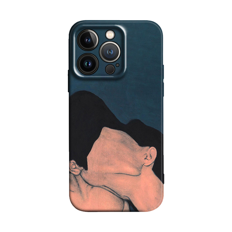 Abstract Art, Stream of Consciousness, Kissing Couple, Dark Style, Niche High-End Design, Suitable for iPhone 16 Promax/15 Plus, Apple 14Pro Phone Case, 13/12 Anti-Drop Protective Case