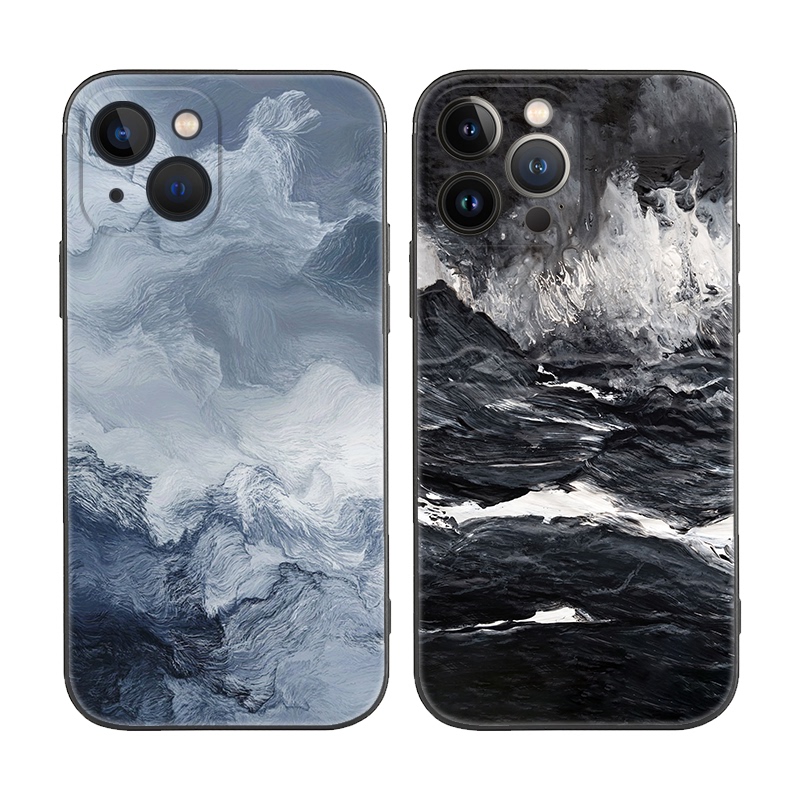 Japanese Minimalist Style Abstinence-Style Landscape Painting Black and White Gray Cool Tones Suitable for Apple 16/14 Plus Phone Case iPhone 17 Pro Max Anti-Drop Protective Cover 15 Pro/12/11 Huawei
