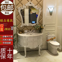 Antique semicircular European red oak floor-to-ceiling bathroom cabinet toilet wash marble combination American basin cabinet E1