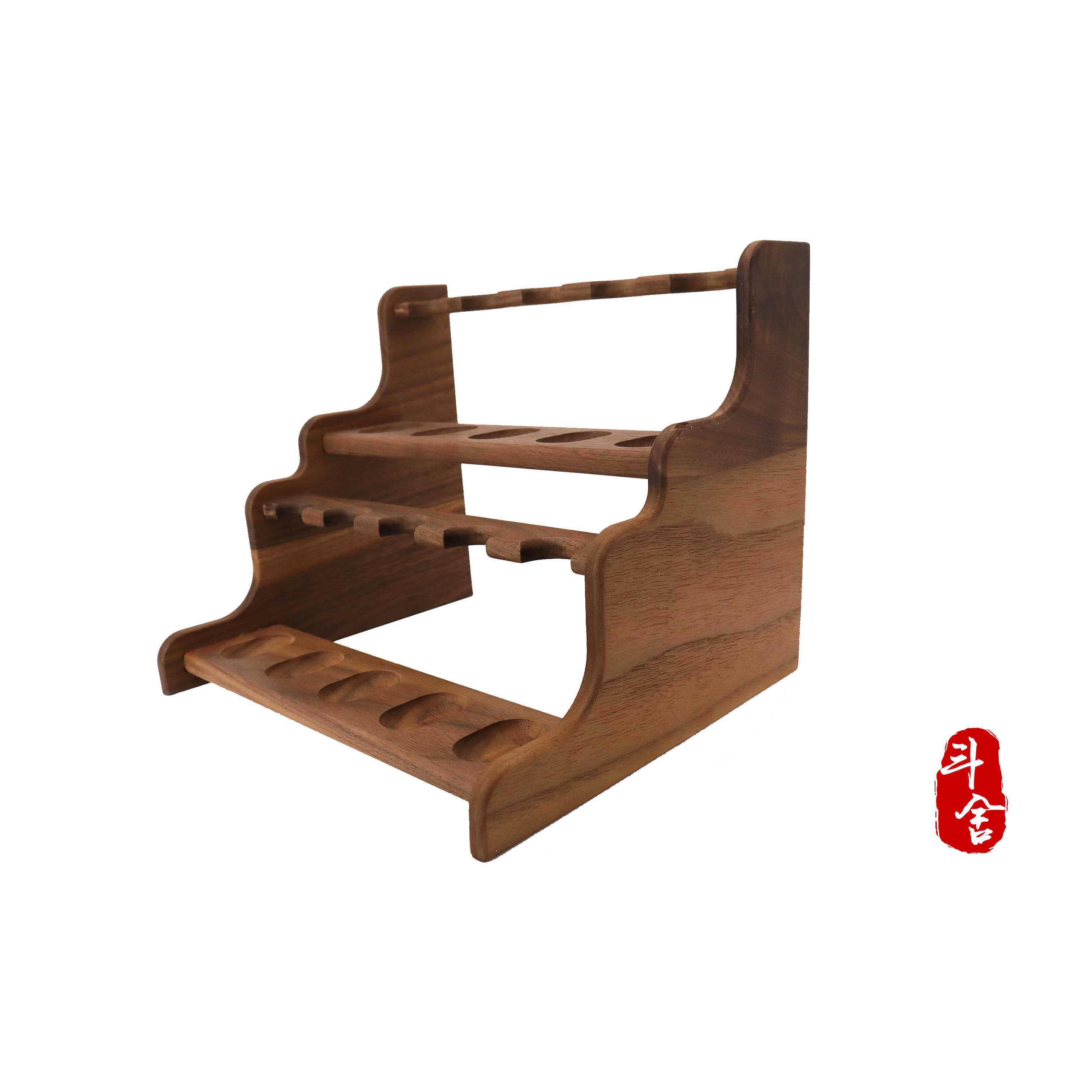 Solid wood North American black cherry wood, double-layer 10-place hanging pipe rack, pipe display rack, solid wood pipe rack