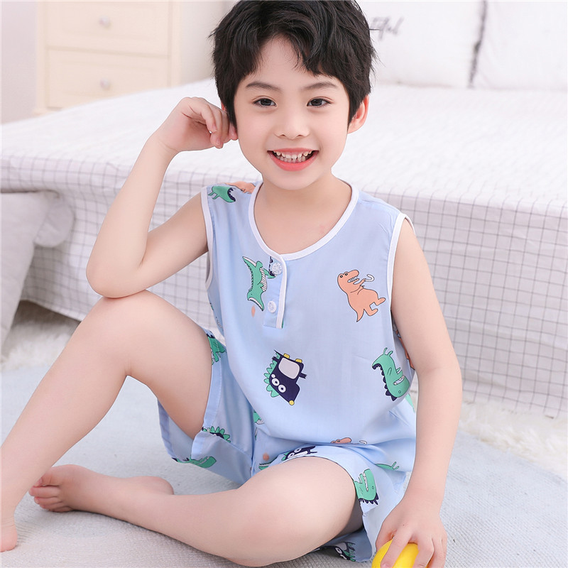 Children's Pajamas, Baby Cool Summer Suit, Little Boy's Thin Vest, Shorts, Cotton Silk, Girl's Sleeveless Home Clothes Children's Pajamas, Baby Cool Summer Suit, Little Boy's Thin Vest, Shorts, Cotton Silk, Girl's Sleeveless Home Clothes