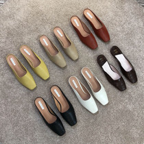 SuoMi-Baotou half slippers womens summer wear wild shallow square head Muller shoes womens thick heel ins tide cool drag