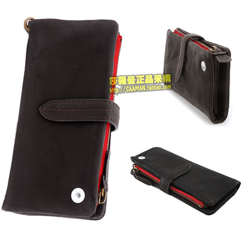 Japan imports TOUGH draw with buckle genuine leather money clip men's long wallet fashion New creative pull chain ticket holder
