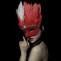 69club home Christmas Big Red Lady half face feather mask annual meeting show reception mask Wedding Bride