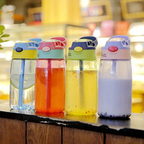 Advertising cup Childrens plastic water cup Straw cup custom printing anti-fall baby primary school student cup wholesale printing logo