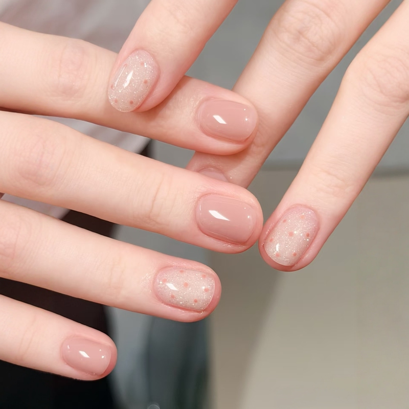 Purely Handmade Wearable Nails 2026 New Style Short Nude Pink Cat Eye Cute Bean-Shaped Daily Fake Nail Patches