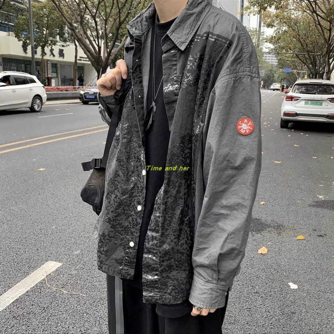 CAVEMPT C.E 19AW кнопка абстрактный узор длинные рукава CE японская свободная мужская и женская та же футболка прилив