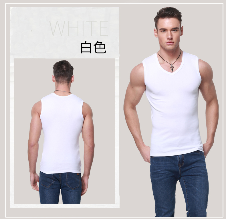 Mùa hè xu hướng thể dục thể thao vai rộng không tay V vòng cổ nam cotton vest đáy đàn hồi thanh niên Slim