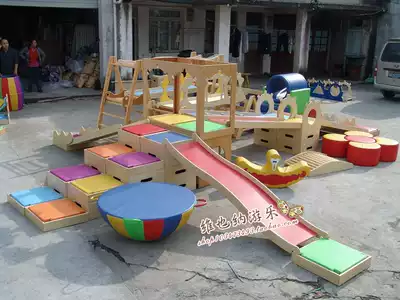 Factory direct sales large wooden climbing slide Parent-child software sensory integration sports combination Parent-child amusement park